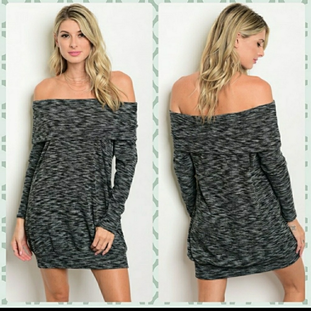 FUN GRAY/BLACK OFF SHOULDER DRESS BY SWEET CLAIRE!
